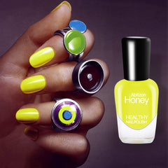 Abitzon polish being applied in use, fast-dry finish and simple home manicure benefit