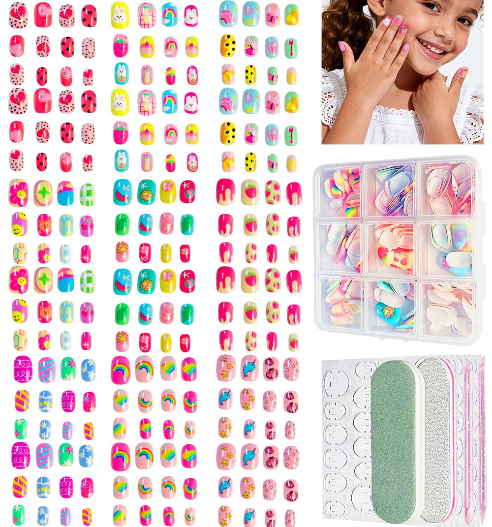 ABOLINE front packaging showing full kids press-on nail kit benefits