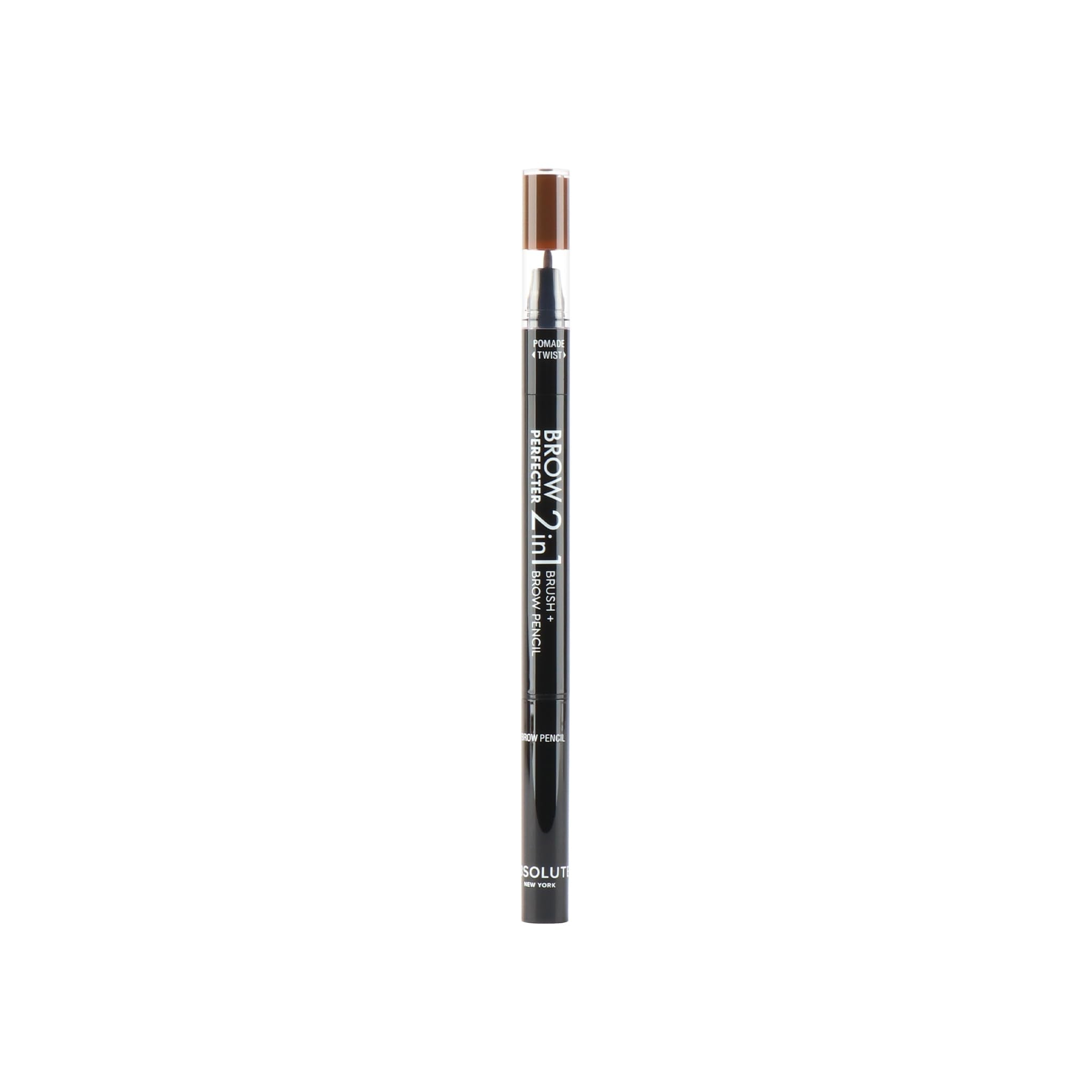 Absolute New York dual-ended brow tool front view showing compact packaging and portability benefit