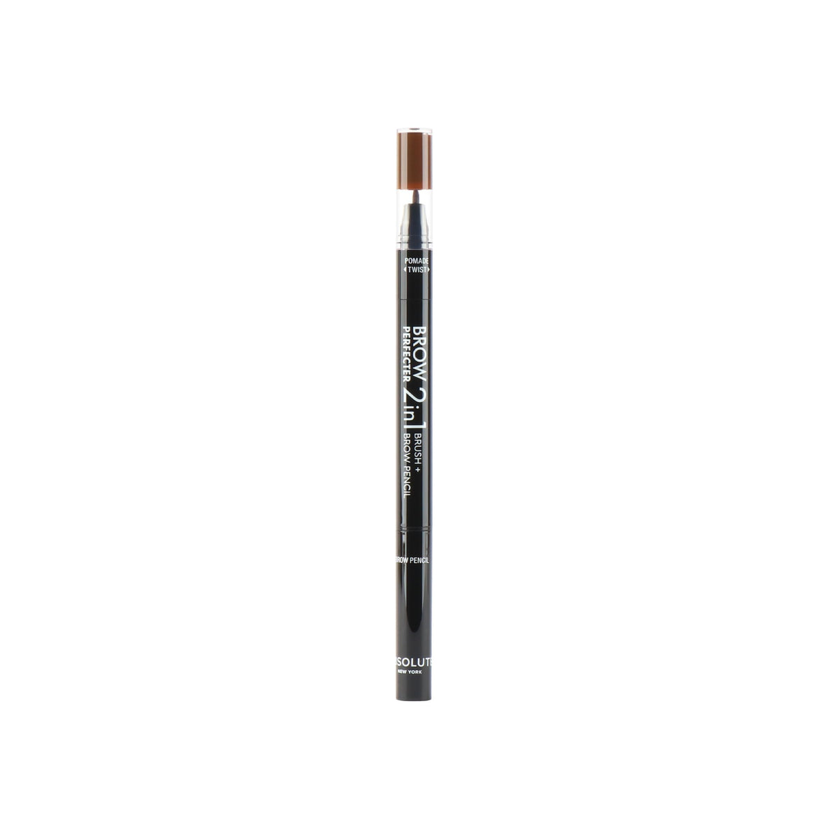 Absolute New York dual-ended brow tool front view showing compact packaging and portability benefit