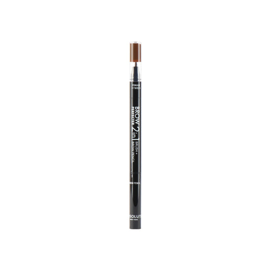Absolute New York dual-ended brow tool front view showing compact packaging and portability benefit