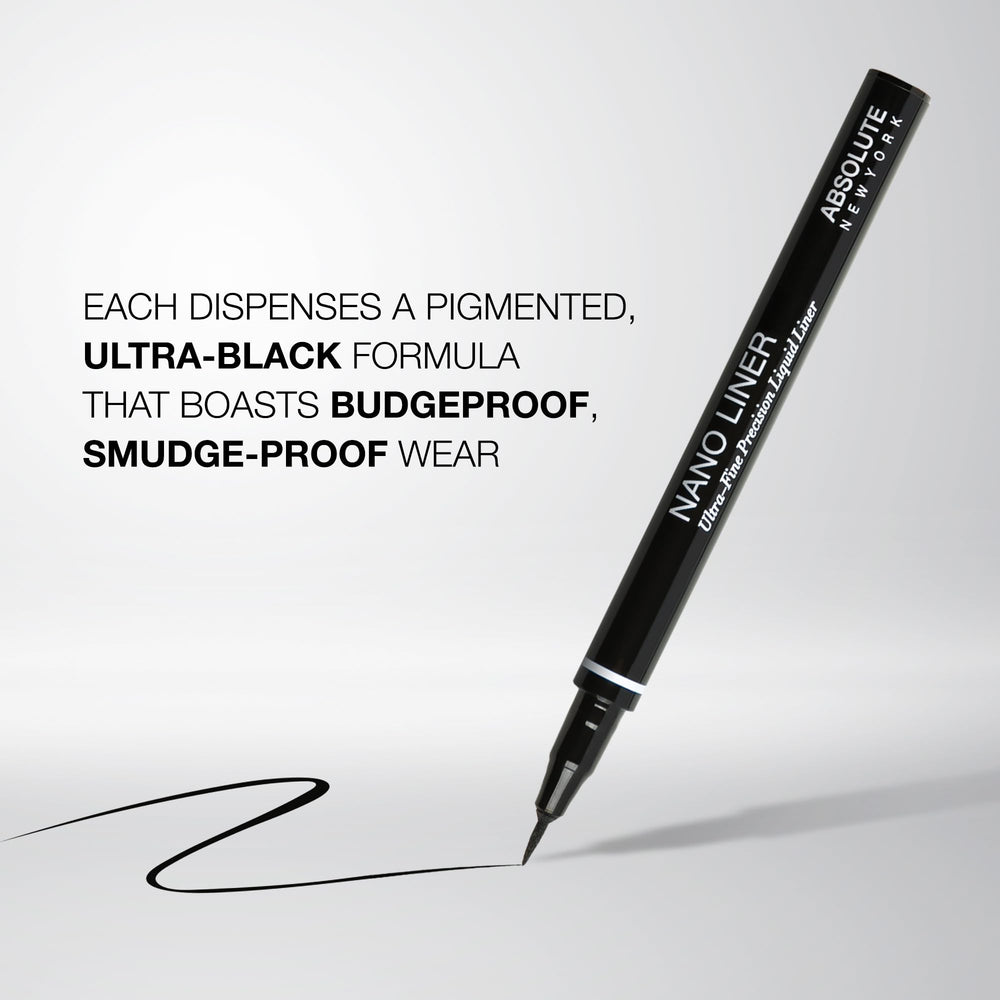 Absolute New York black swatch on skin showing rich pigment payoff and buildable benefit