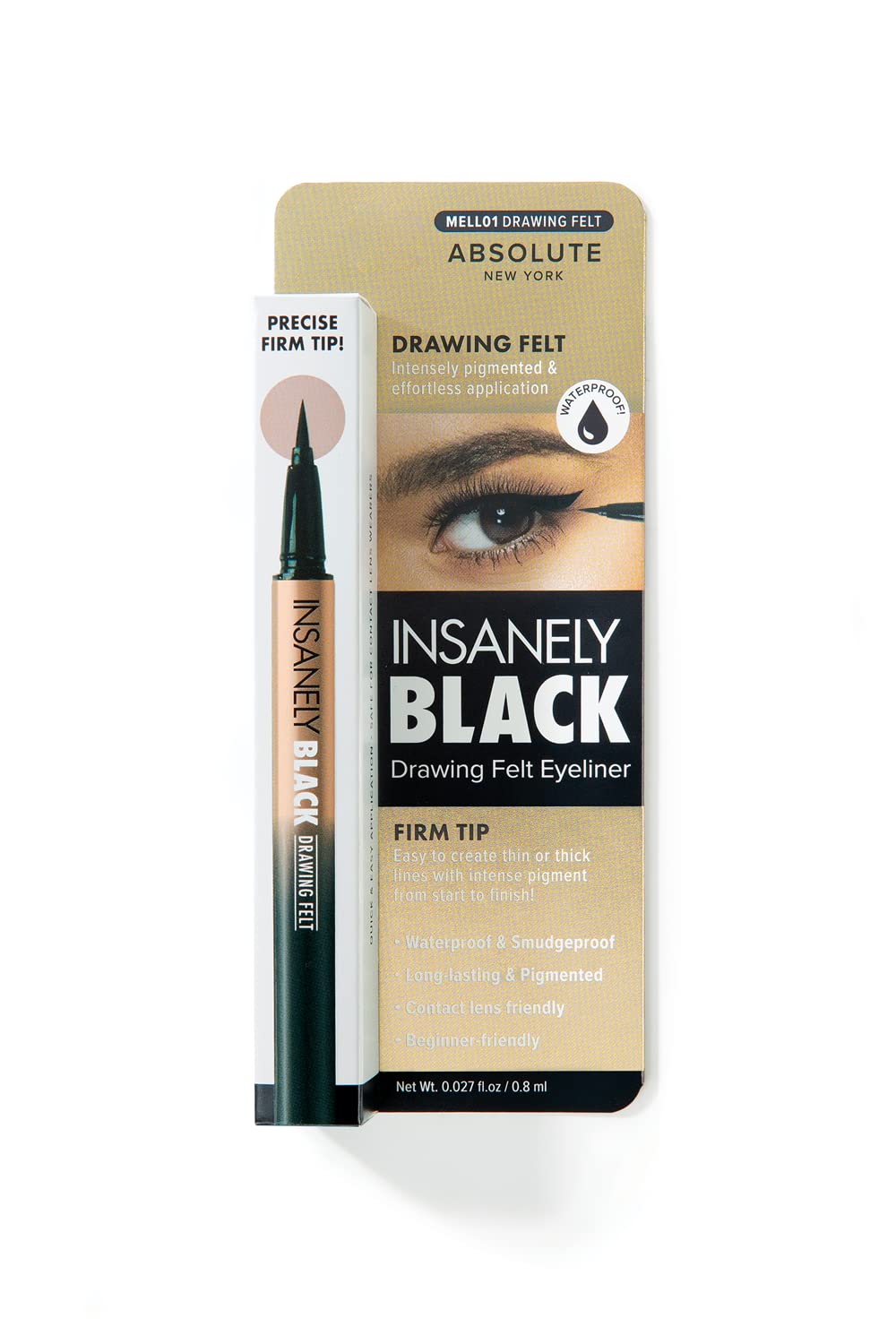 Absolute New York MELL01 front packaging showing bold black liner benefit