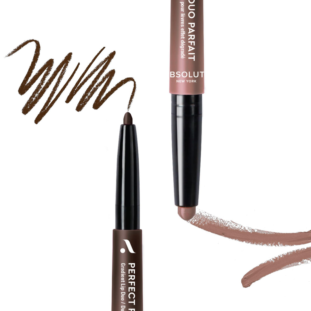 Absolute New York lip duo dual-ended detail displaying both liner and satin lipstick benefits