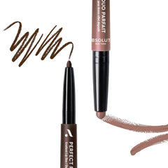Absolute New York lip duo dual-ended detail displaying both liner and satin lipstick benefits