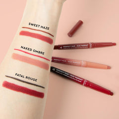 Absolute New York satin lipstick swatch on skin showing creamy, buildable color