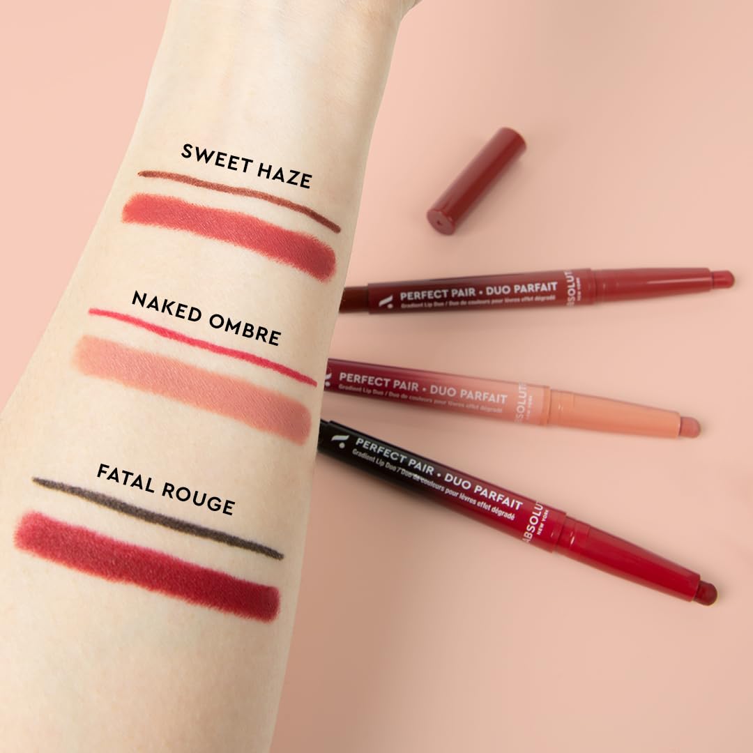 Absolute New York swatches on arm comparing liner and satin shades for color accuracy