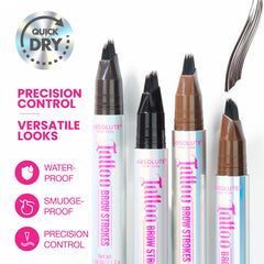 Absolute New York ink swatches on skin showing buildable dark brown pigmentation