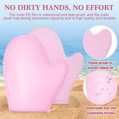 Acellegic mini facial mitt and brush beside a hand showing compact size and precision