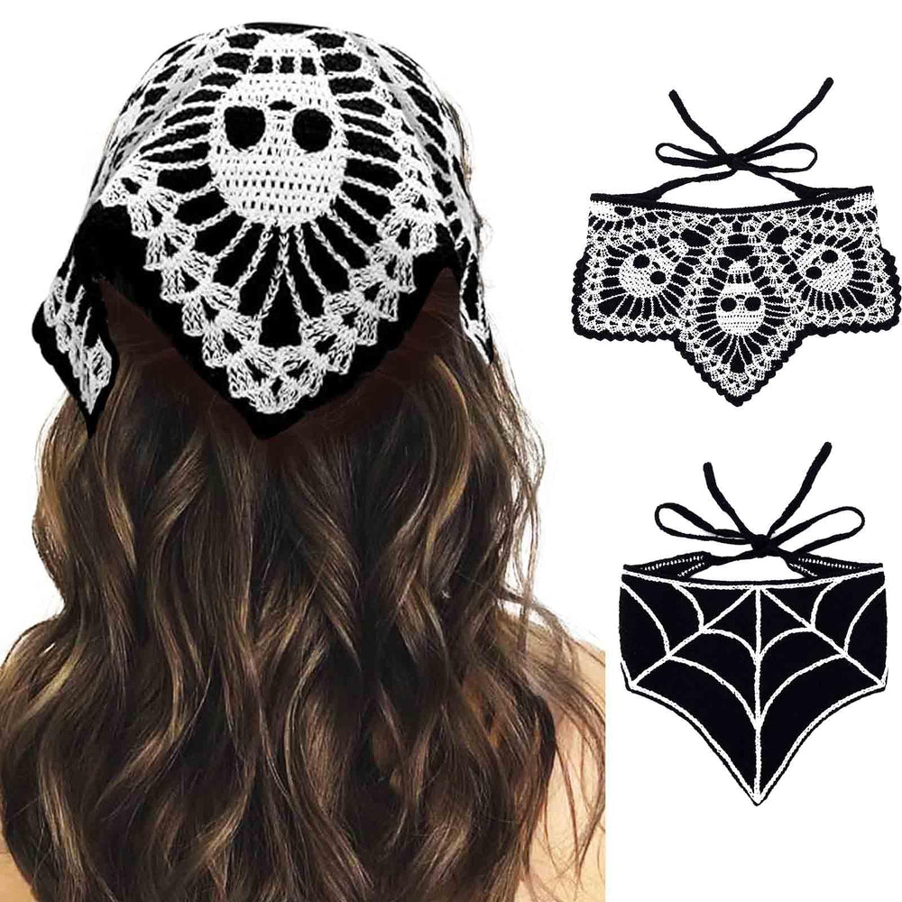 Acenail front view of black skull bandanas showing set and pattern benefits