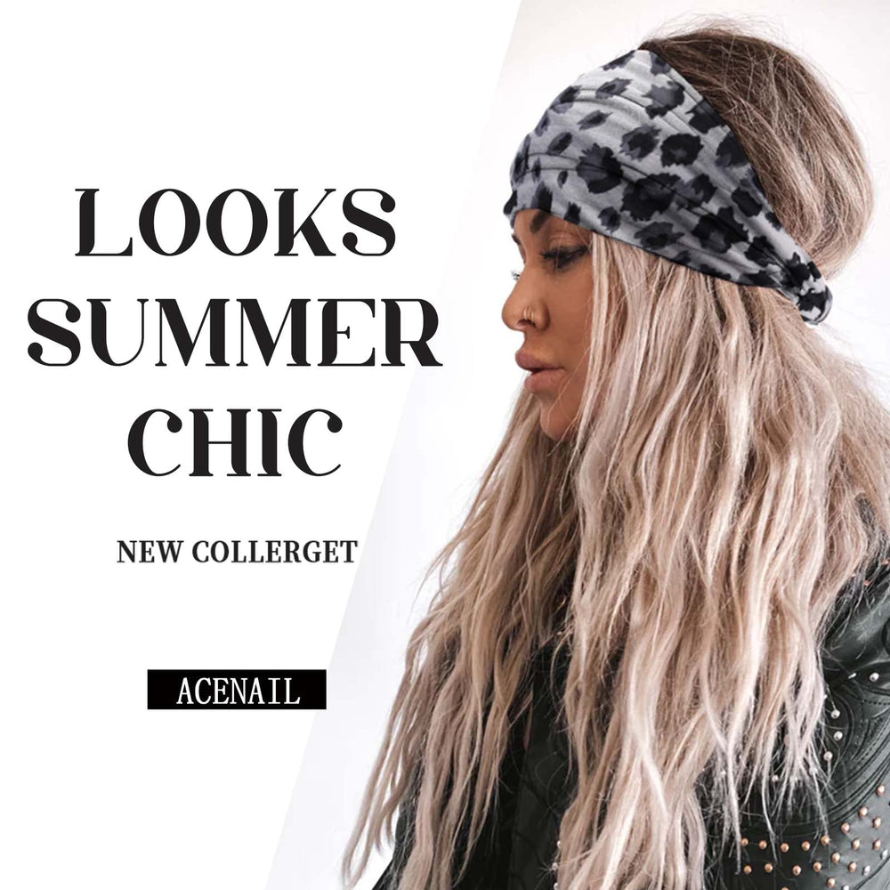 Acenail lifestyle photo with beach outfit showing leopard headband adding boho style