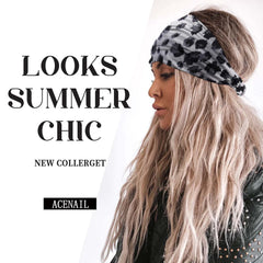 Acenail lifestyle photo with beach outfit showing leopard headband adding boho style