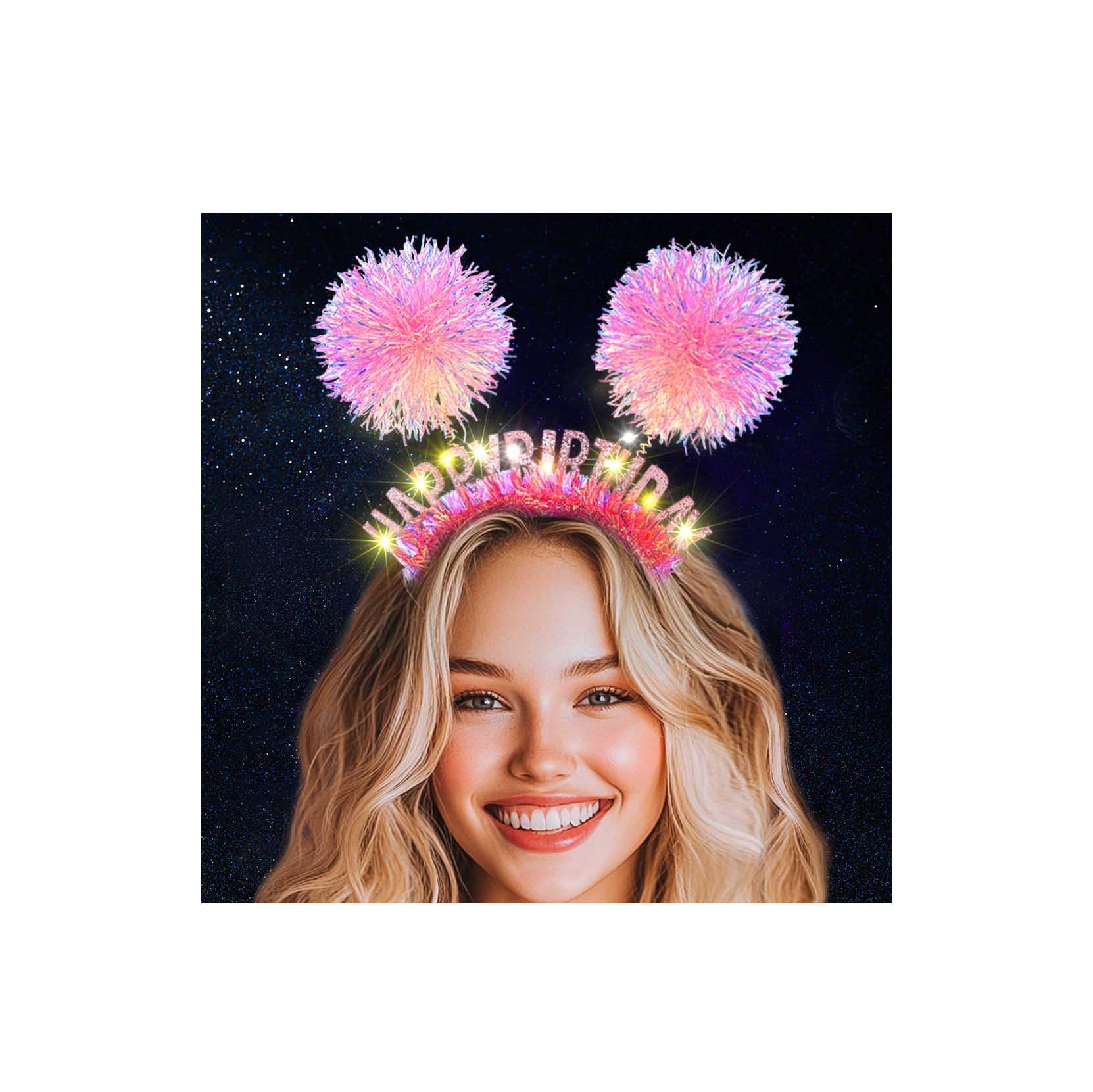 Aceorna front view of pink LED headband showing crown detail and celebration appeal