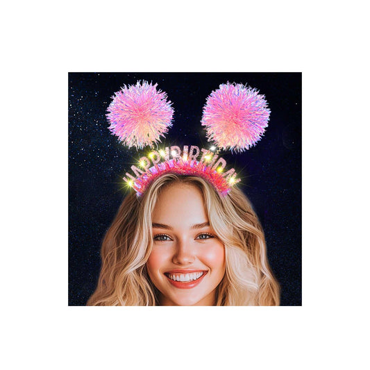 Aceorna front view of pink LED headband showing crown detail and celebration appeal