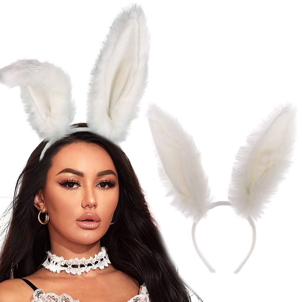 Aceorna front view of white bunny ears headband showing playful design and secure fit