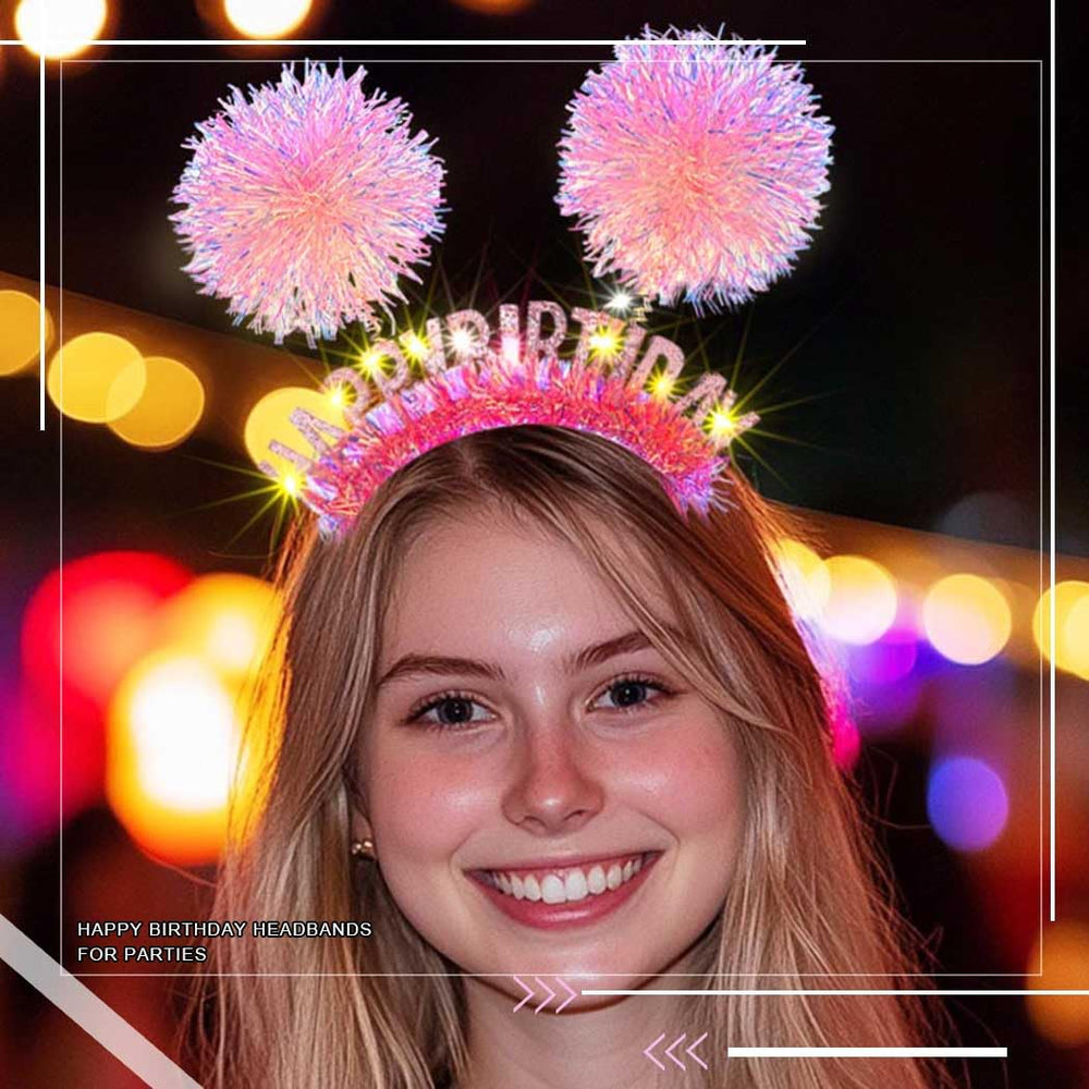 Aceorna headband worn in studio showing flattering glow for party photos