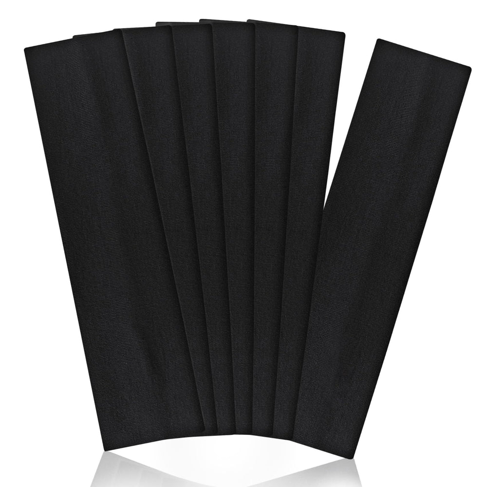 Aclovcy front view of seven black headbands showing neat stack and packaging benefit: organized storage