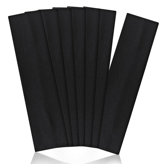 Aclovcy front view of seven black headbands showing neat stack and packaging benefit: organized storage