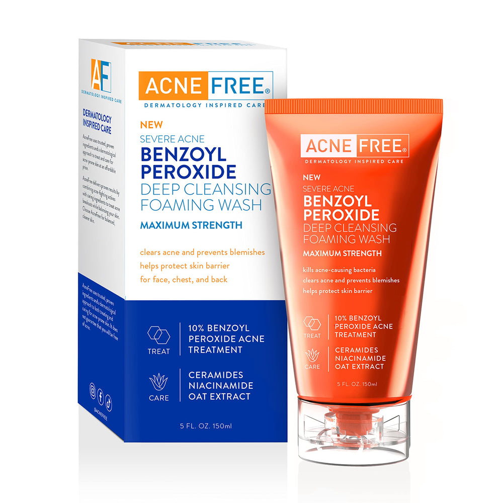 AcneFree bottle front packaging showing product and benefits