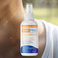 AcneFree spray being used on back and shoulders reducing irritation
