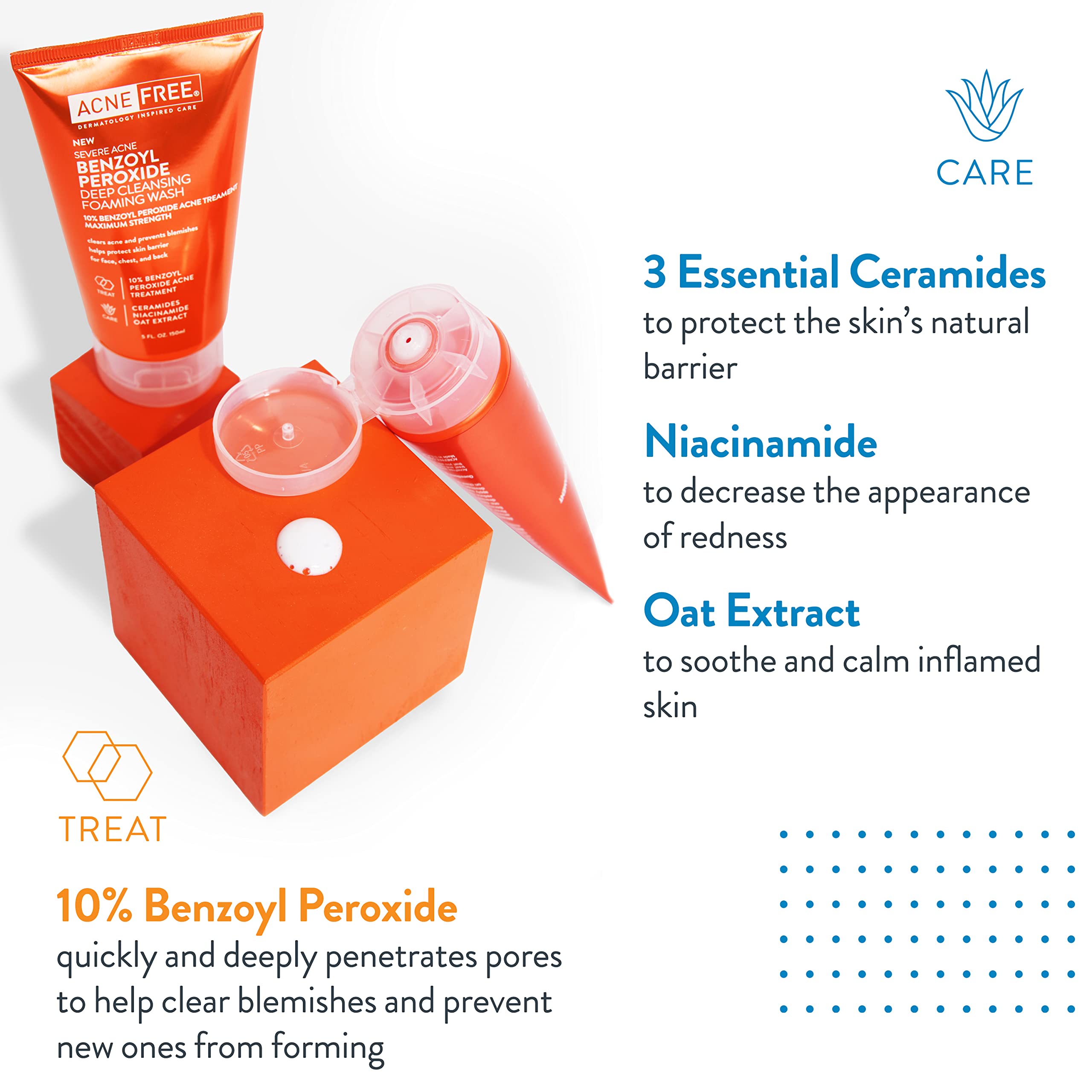 AcneFree foam texture on hand demonstrating cleansing action