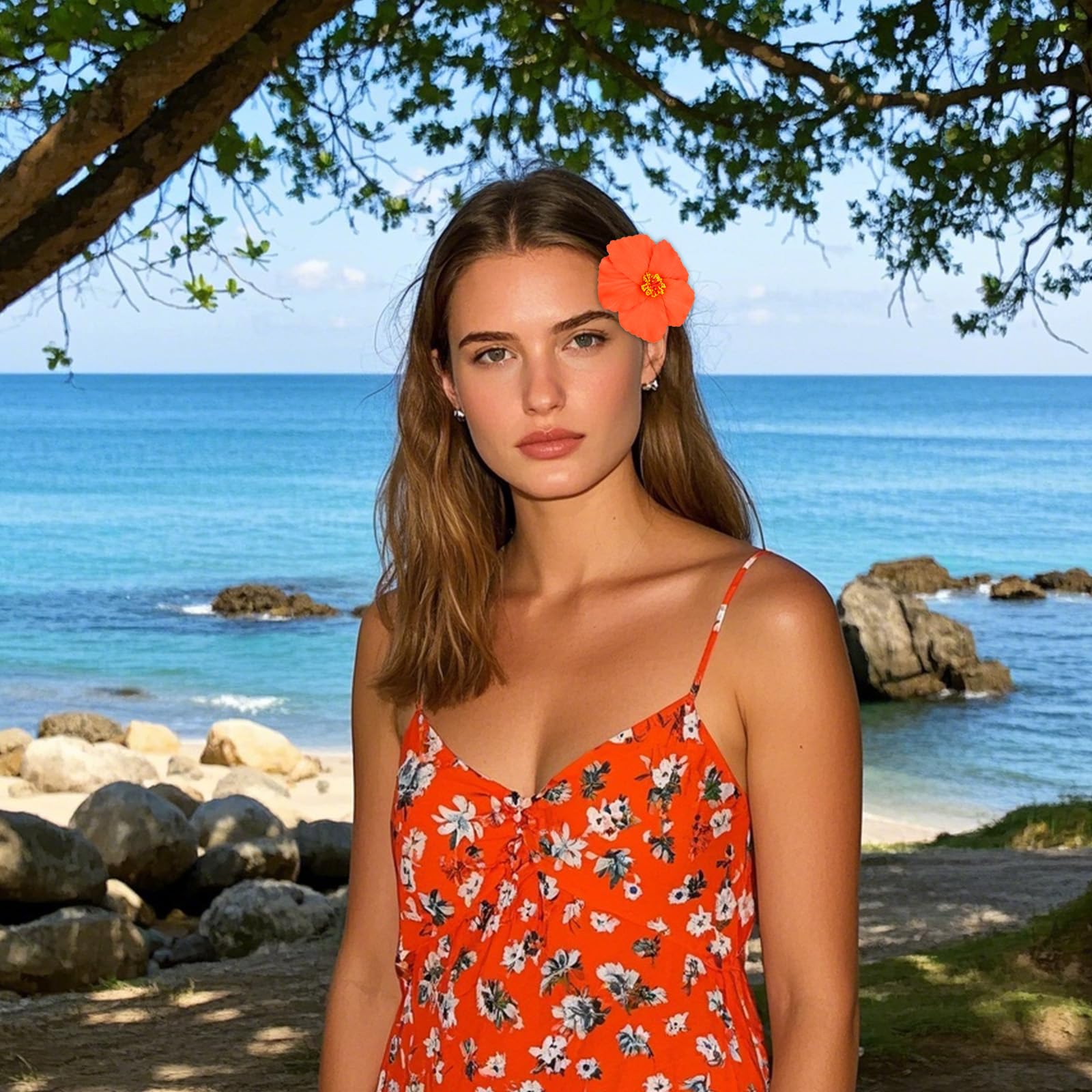 ACO-UINT flower clip attached to a sun hat adding colorful vacation flair