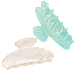 ACO-UINT front view of white and blue hair claw clips showing color and style benefit