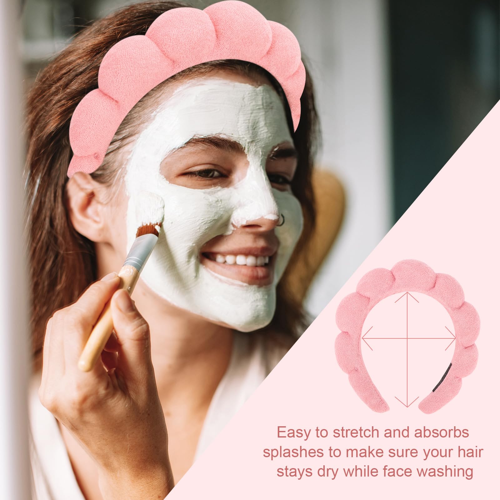 ACO-UINT model using headband during facial cleanse, keeps hair dry and out of eyes