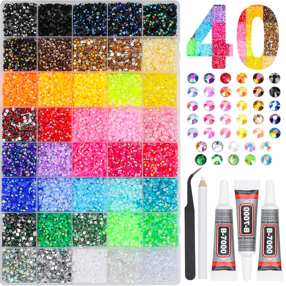 Acrridi front packaging showing full rhinestone kit and included tools