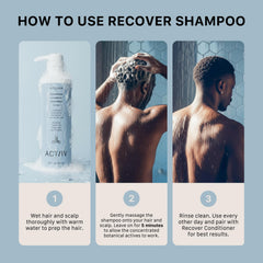 ACTIIV shampoo pouring into palm demonstrating easy dosing and smooth application