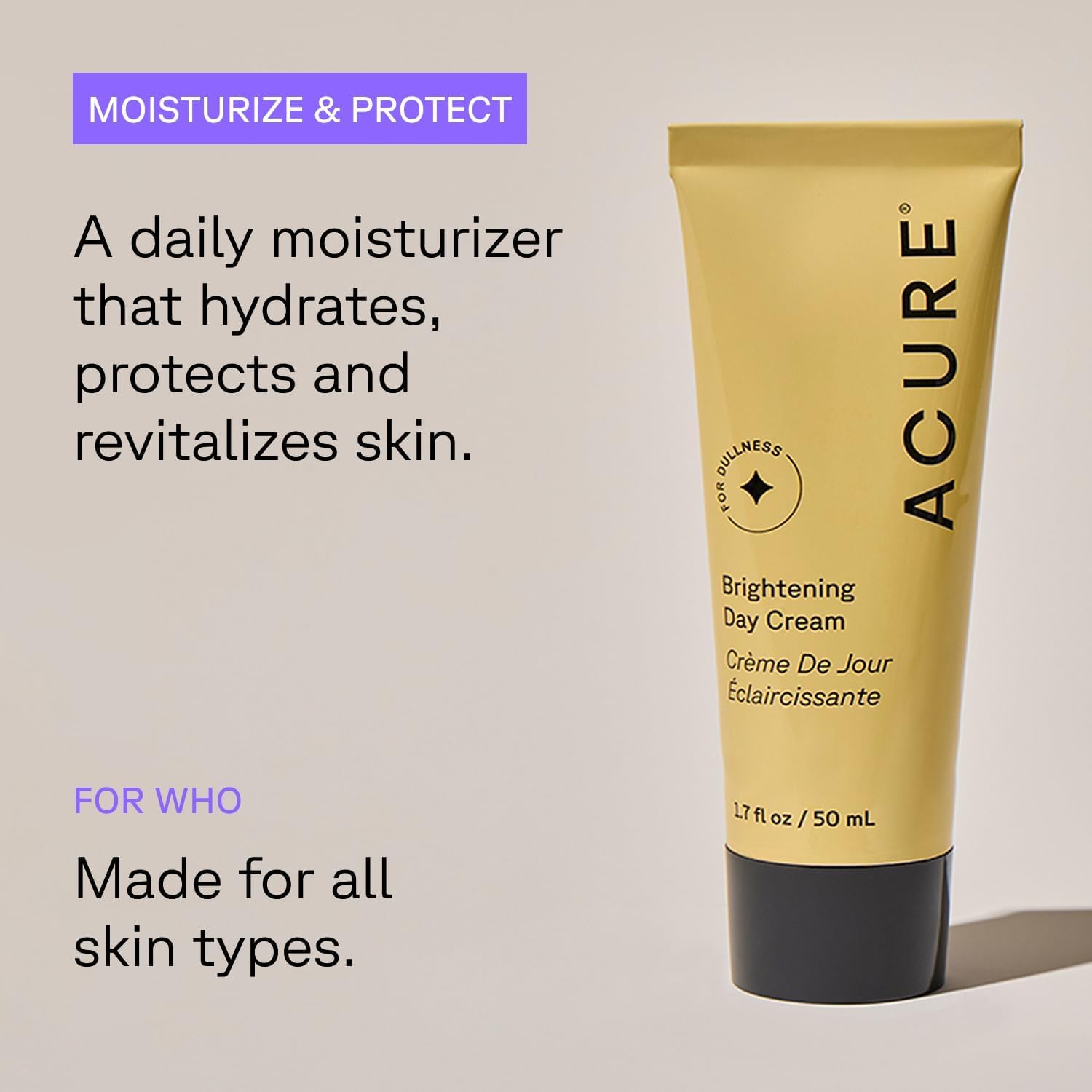 Acure day cream being dispensed to hand for fast absorbing daily use