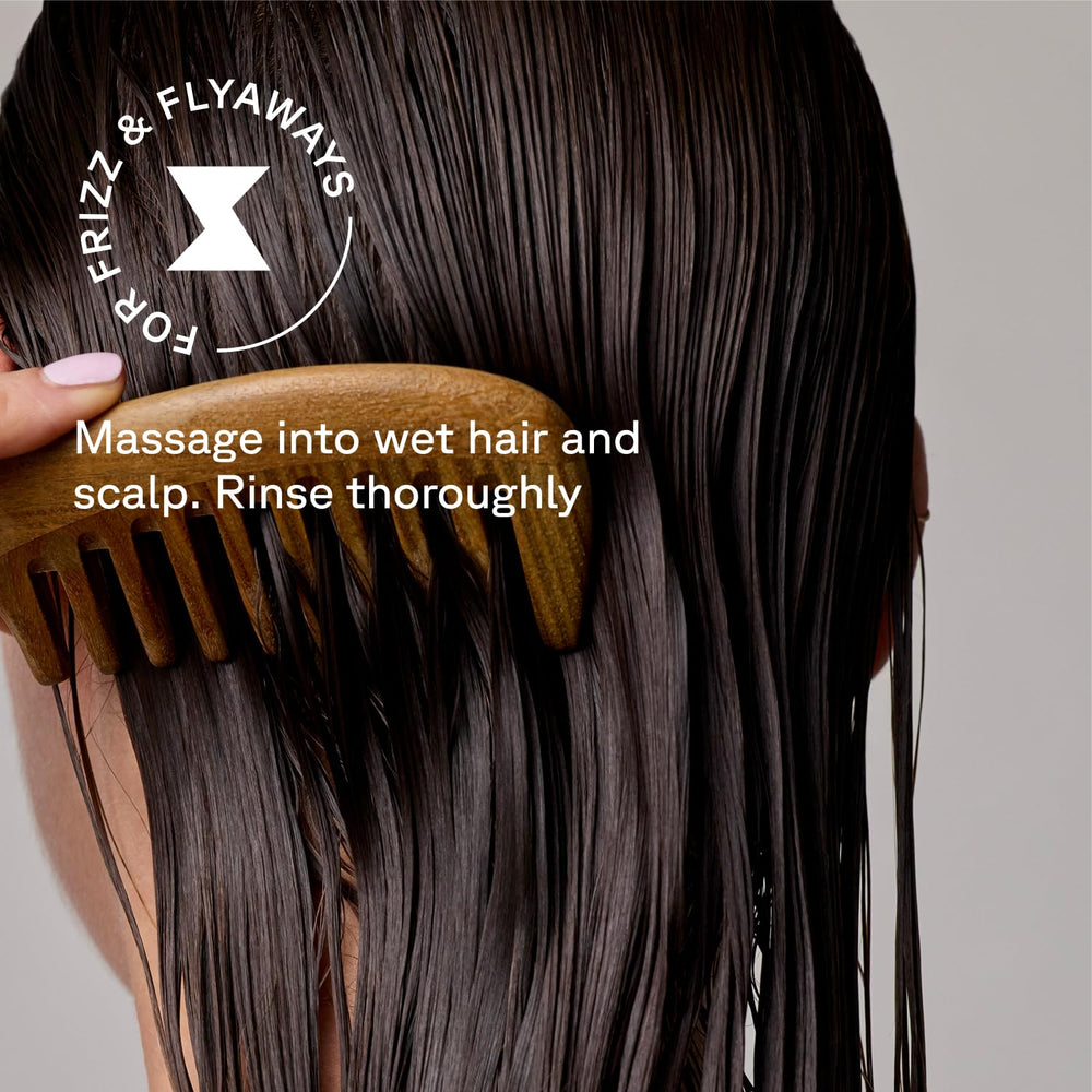 Side-by-side before and after hair showing Acure smoothing and frizz reduction benefit