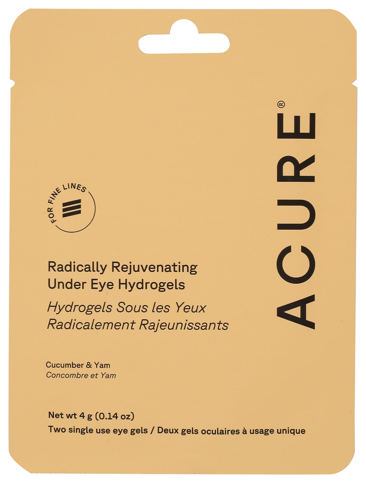 Acure under eye mask front packaging shows product and benefits
