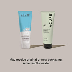 Acure conditioner creamy texture on hand demonstrating lightweight, non-greasy moisture