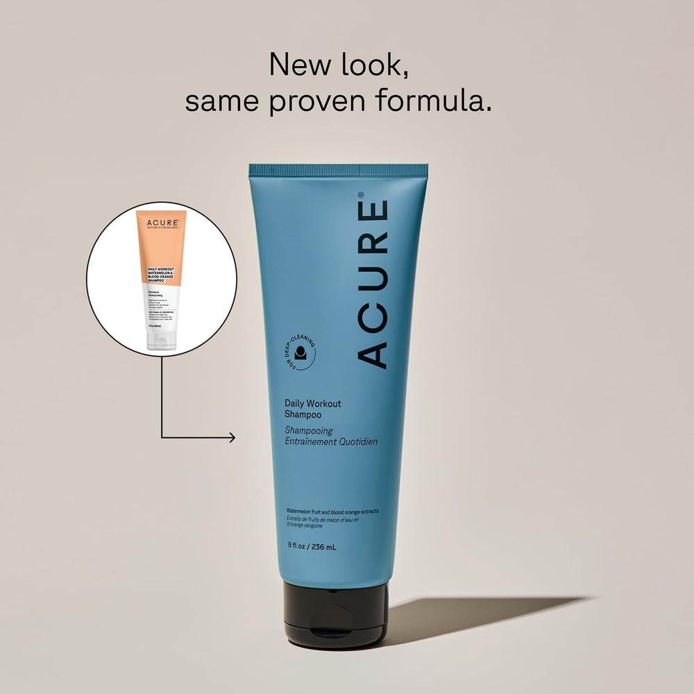 Acure shampoo label close-up highlighting ingredients and clean formulation benefits