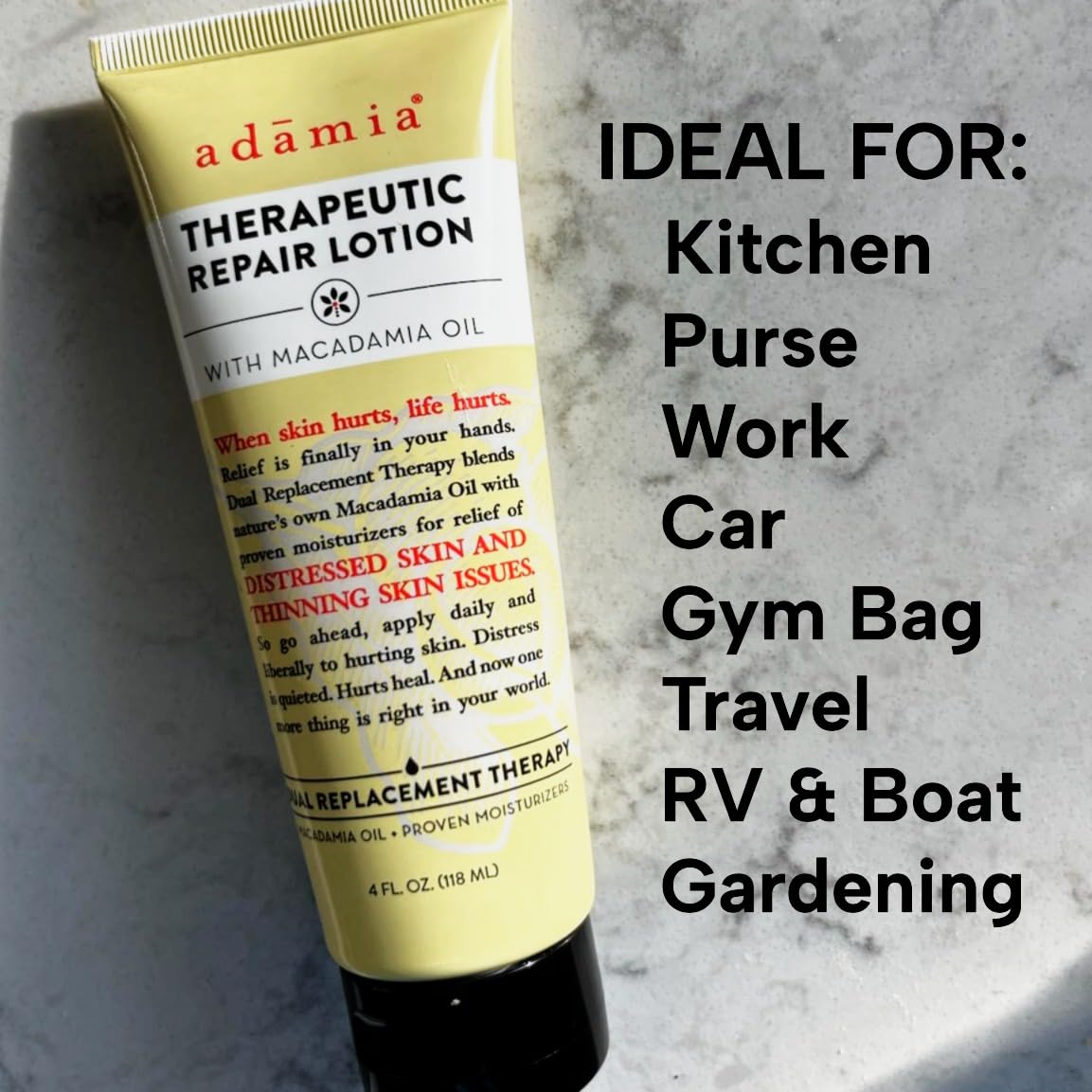 Adamia 4 oz size comparison demonstrating travel-friendly portability