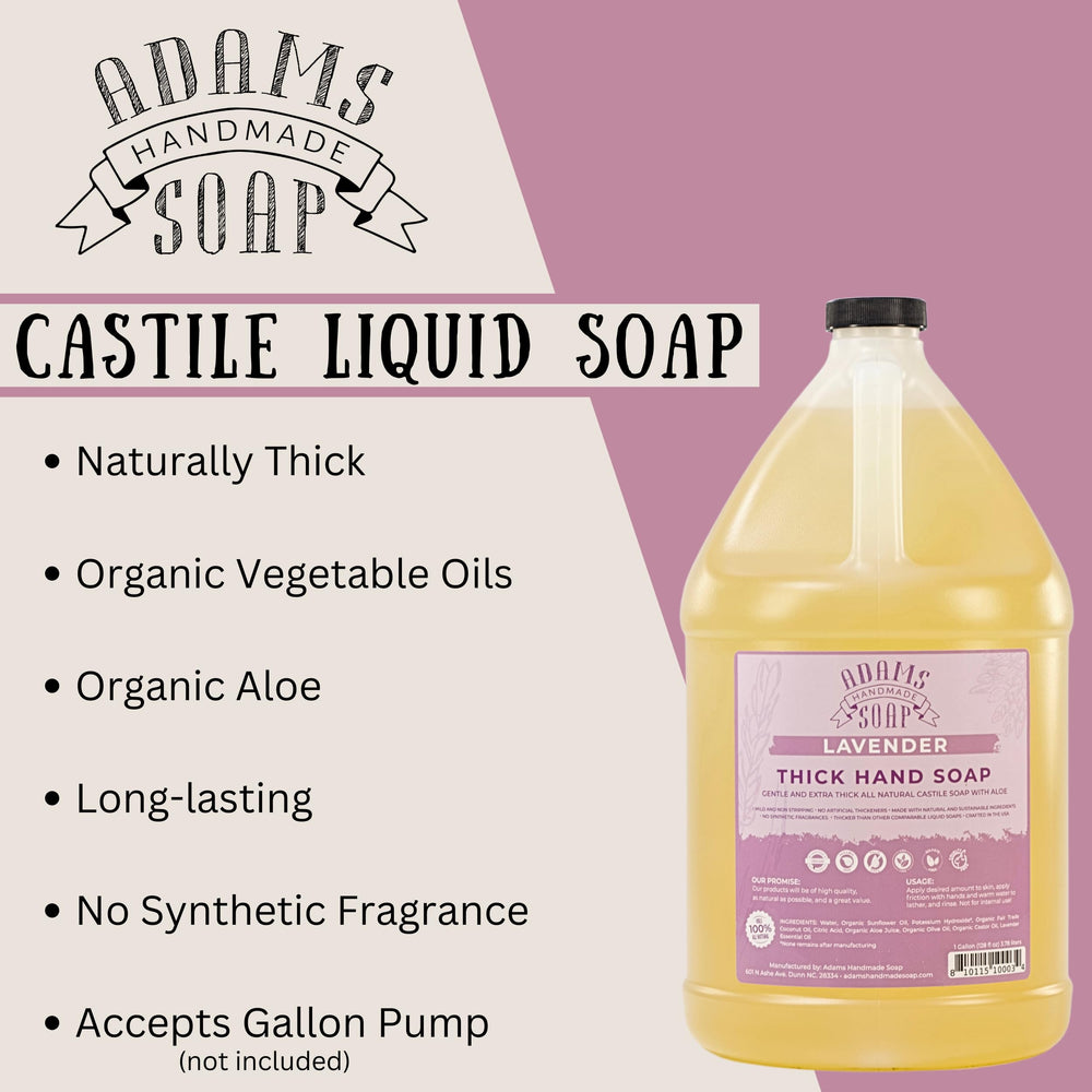 Adams Handmade Soap being poured into a dispenser at sink for easy refilling