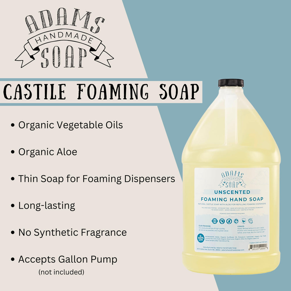 Adams Handmade Soap refilling a foaming dispenser demonstrating waste reduction
