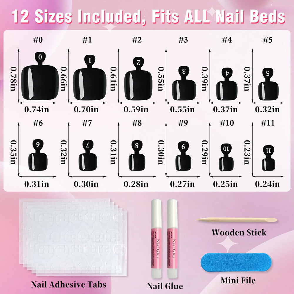 AddFavor applied black press-on toenails on feet showing instant salon look
