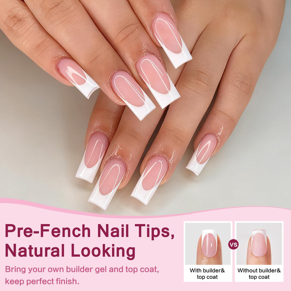 AddFavor close-up of white French tip and glossy nude-pink finish for polish