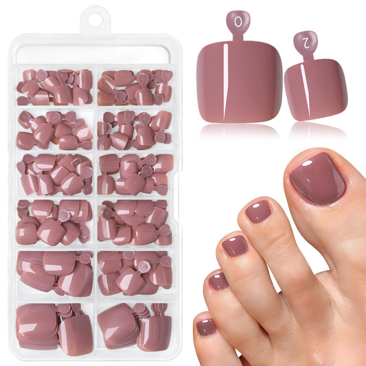 AddFavor front packaging showing brown press-on toenails and included accessories for convenience