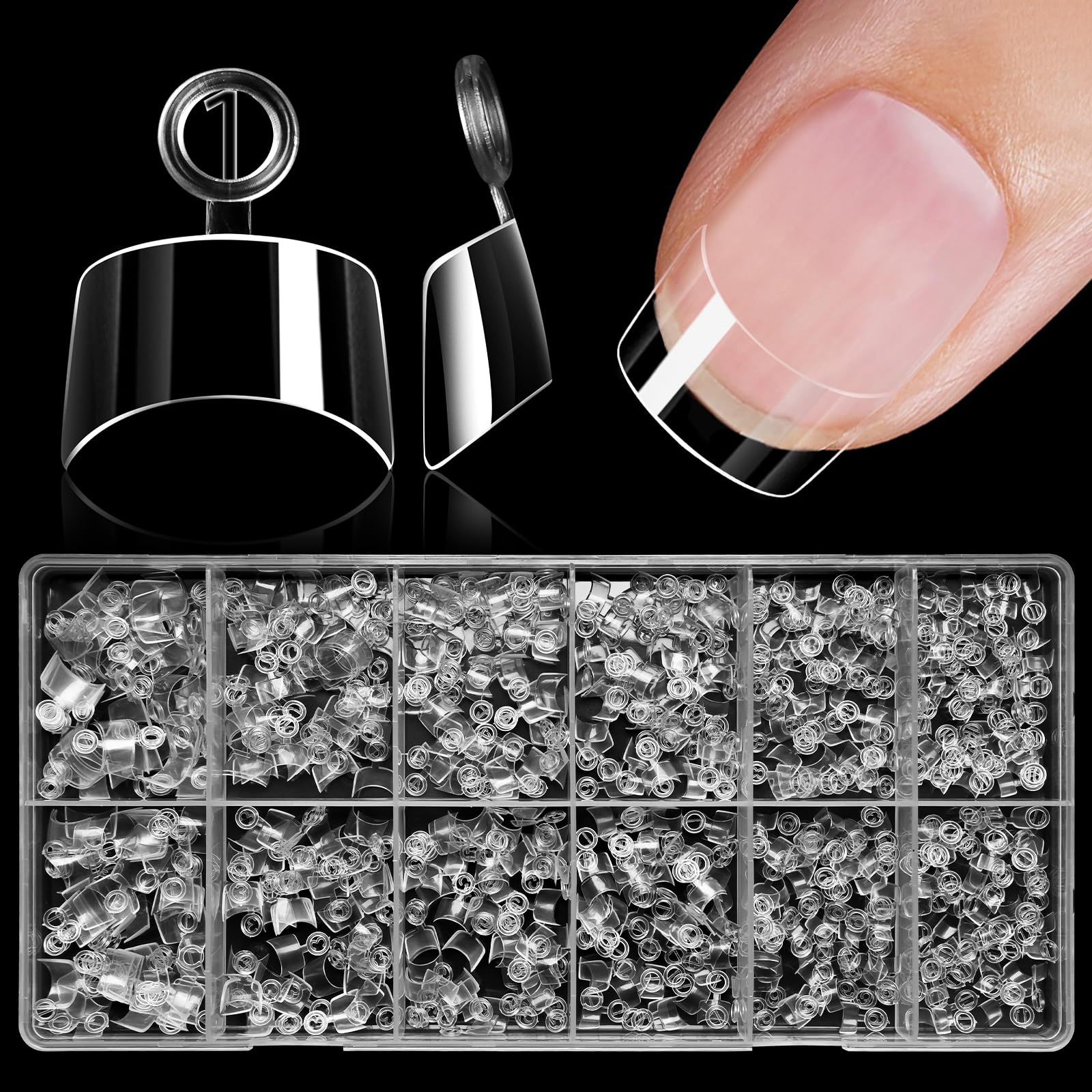 AddFavor front packaging of clear extra short square nail tips showing quantity and benefits