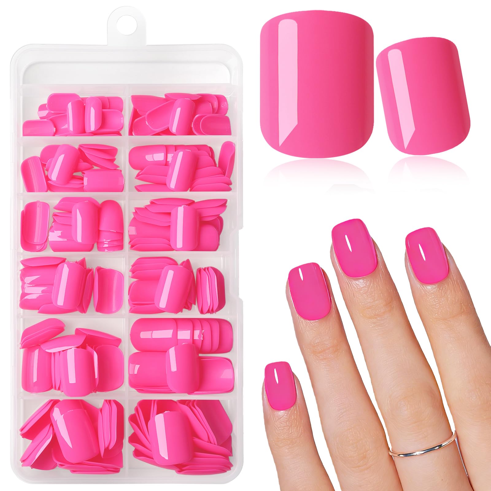 AddFavor front packaging showing neon pink press-on kit and contents for easy use