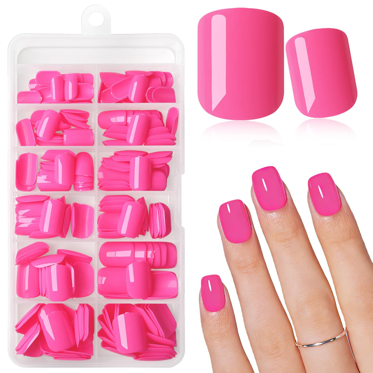 AddFavor front packaging showing neon pink press-on kit and contents for easy use