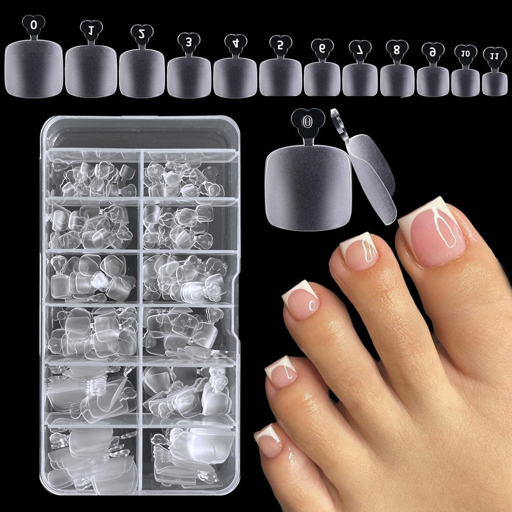 AddFavor front packaging of 240 matte toe tips showing kit contents and sizes for convenience