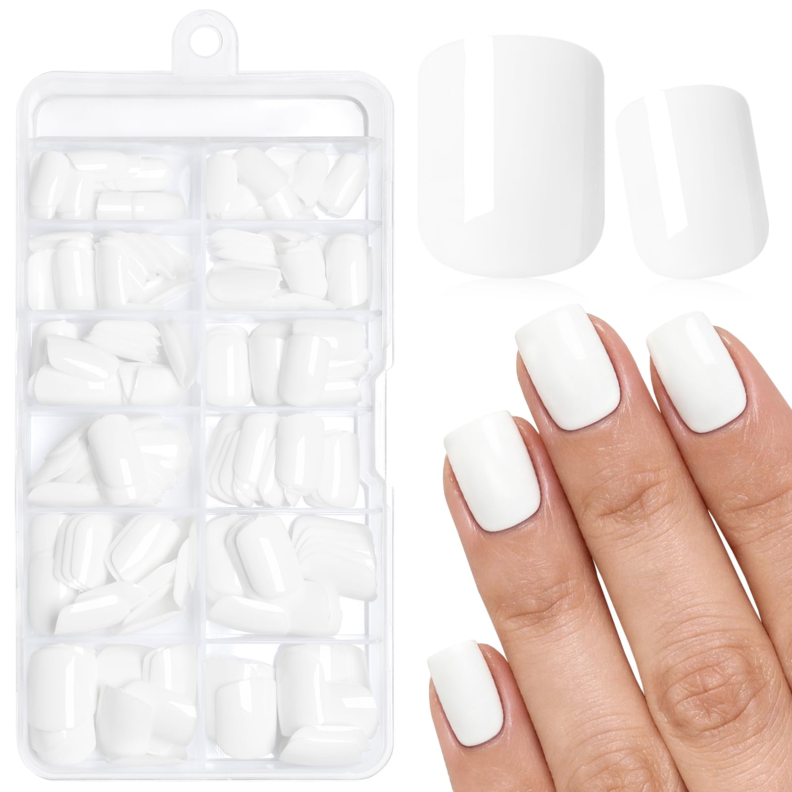 AddFavor front packaging showing 144 white press-on nails for instant manicures