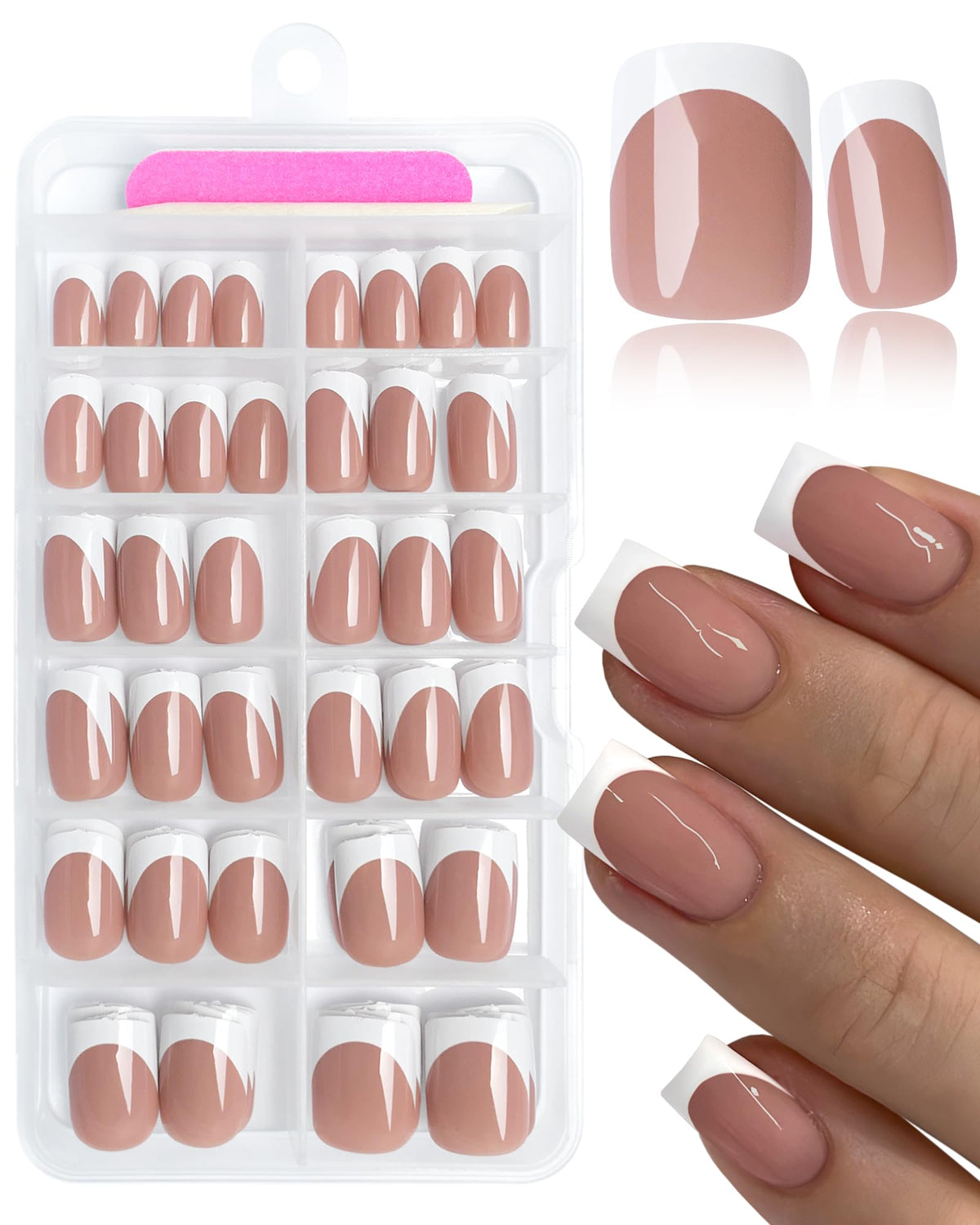 AddFavor front packaging showing 120-piece French tip kit and included tools for quick salon look