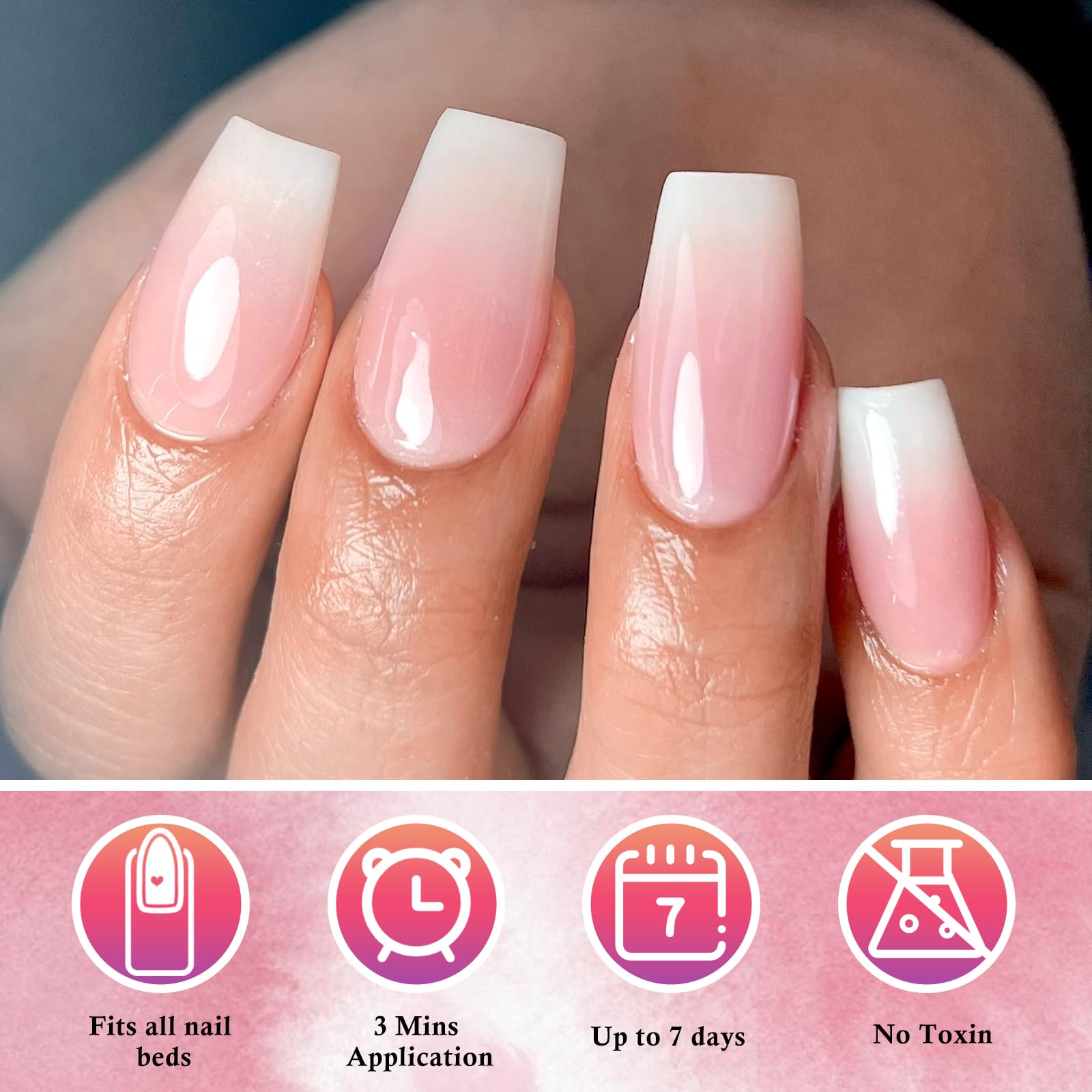 AddFavor hand applying a press-on nail showing quick installation benefit