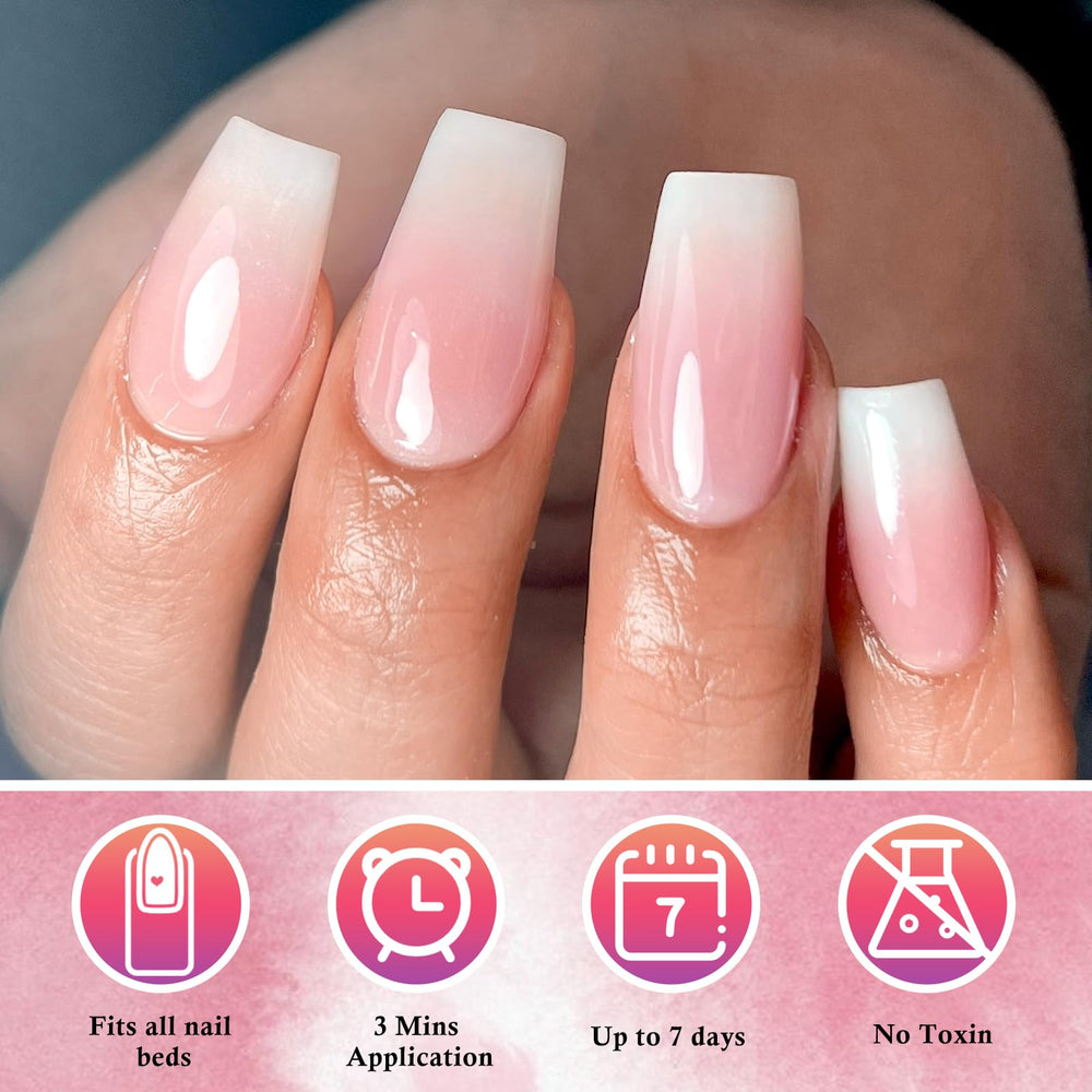 AddFavor hand applying a press-on nail showing quick installation benefit