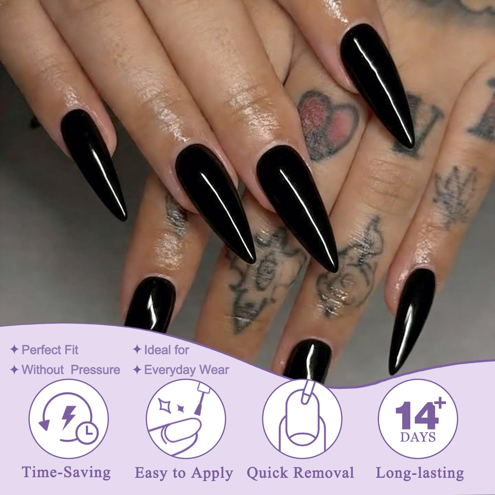 AddFavor complete kit flatlay with glue, file, stick and 120 nails for an at-home manicure